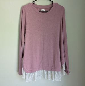 MATERNITY Pink Long Sleeve Medium Blouse with Lace